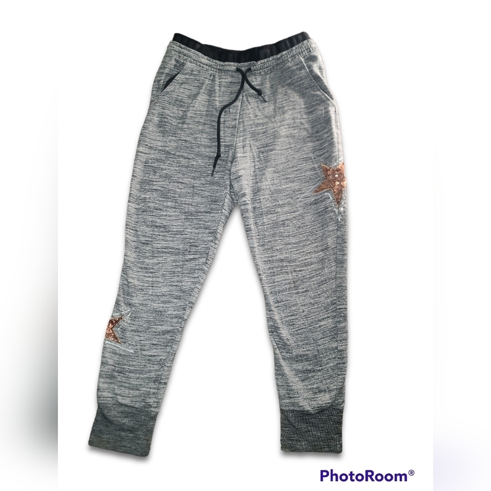 Vs PINK Heather Grey Rose Gold Bling Star Joggers